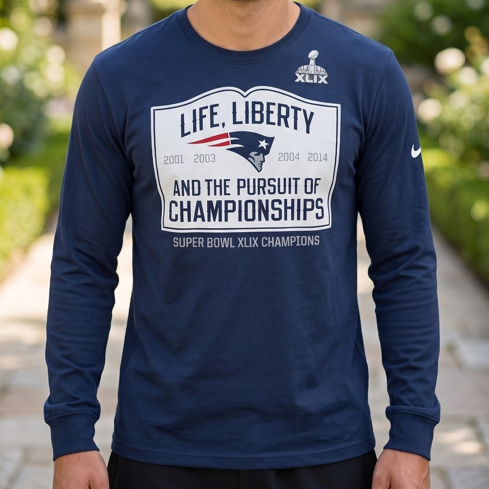 Nike New England Patriots Super Bowl XLIX Champions Long Sleeve Navy Blue Shirt